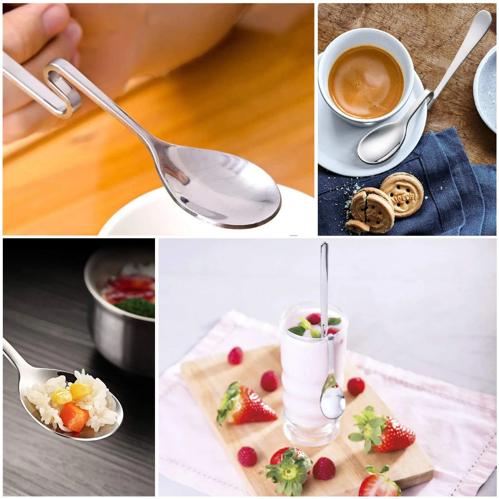 Ложка з нержавіючої сталі з вигнутою ручкою, довга, фото №7