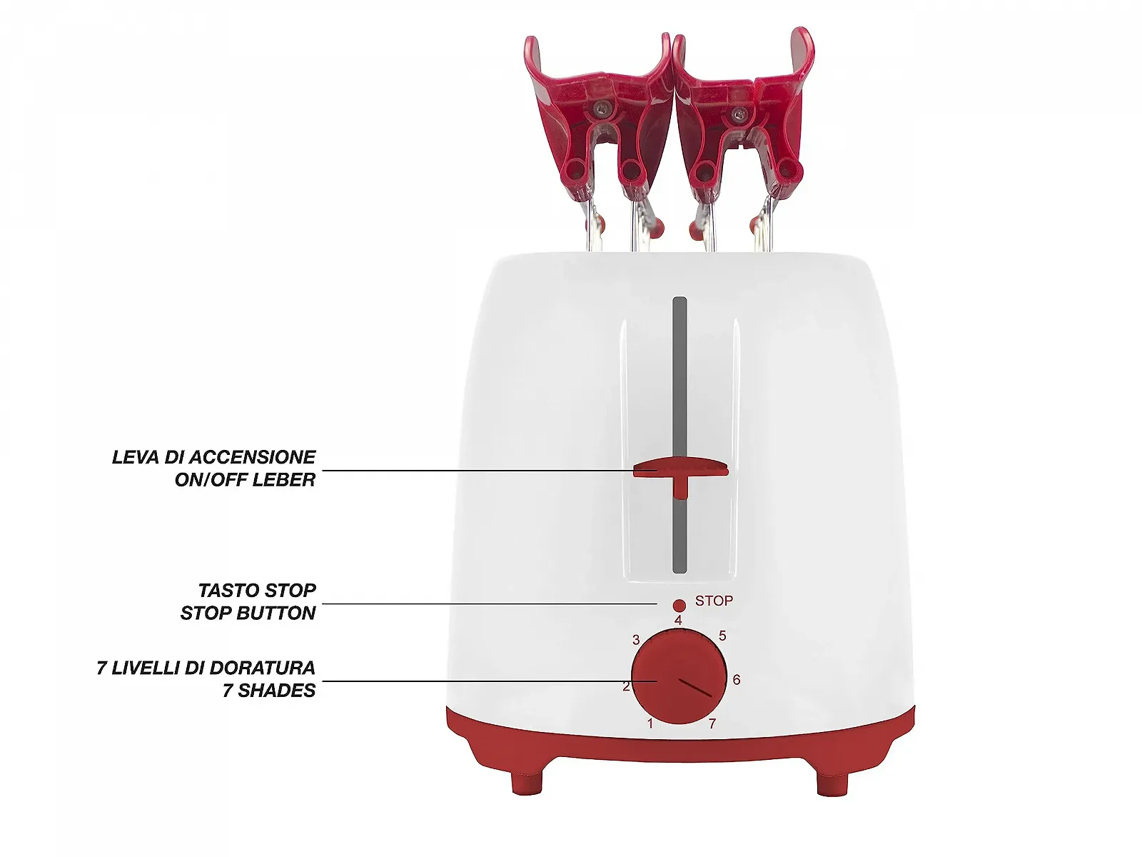 Тостер BEPER P101TOS100 з щипцями з нержавіючої сталі, 7 рівнів підсмажування, висувний піддон для крихт, 2 широкі слоти, фото №3