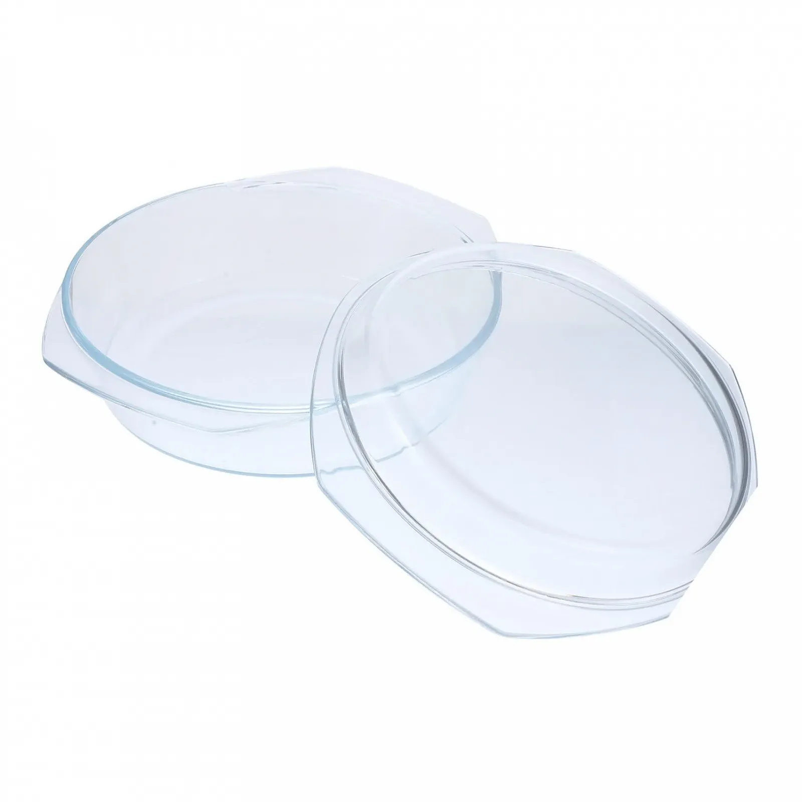 Форма для запекания стеклянная круглая с крышкой и ручками для микроволновой печи, фото №1