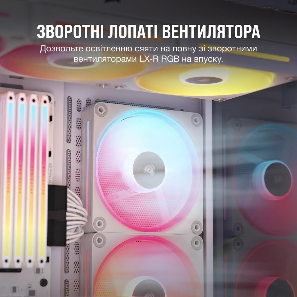 Комплект кулеров Corsair iCUE LINK LX120-R RGB 120mm PWM Reverse 3-Pack Белый, фото №3