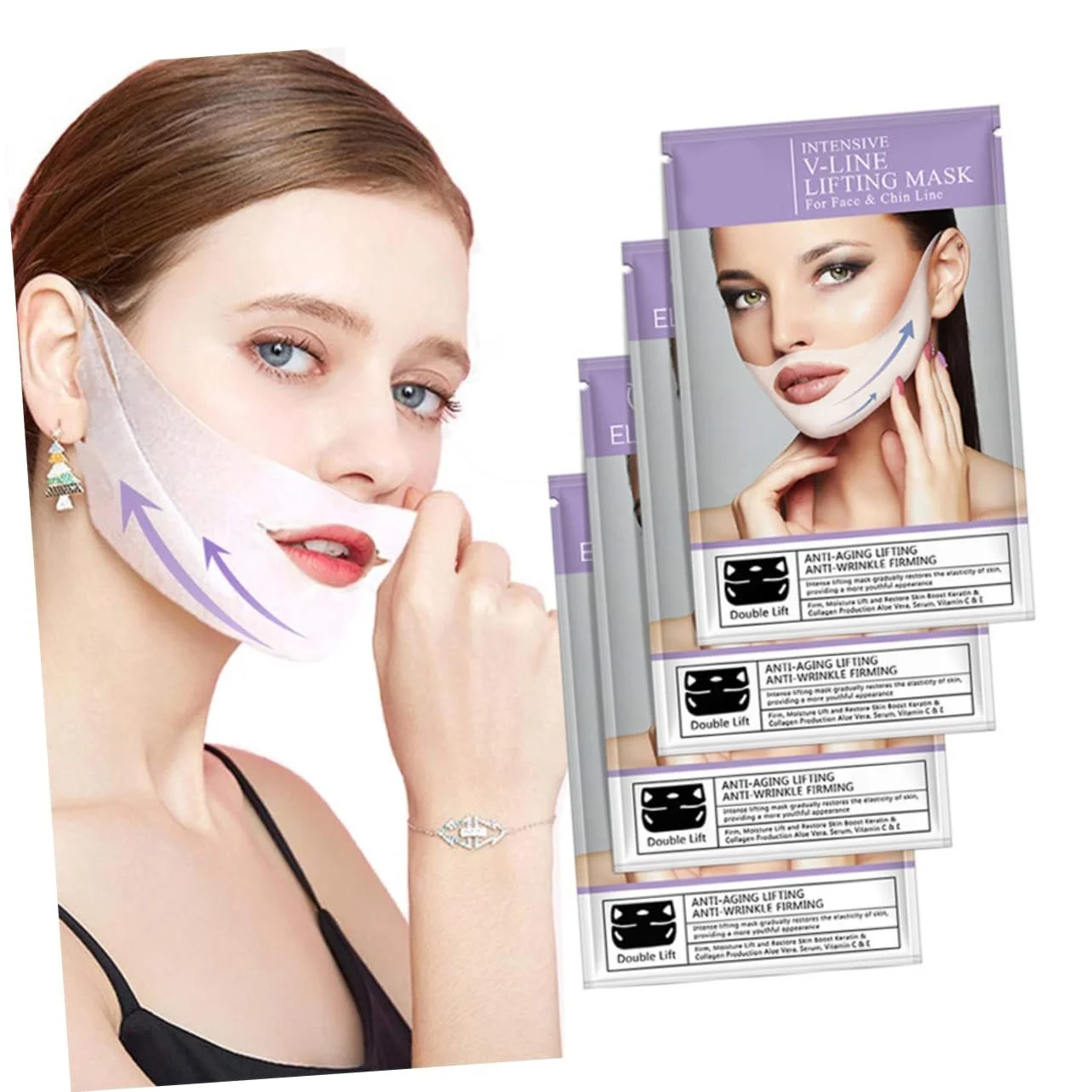 Маска для лица CALLARON Набор 12 штук с двойными ушными крючками, для подтяжки, укрепления и увлажнения, чтобы уменьшить двойной подбородок и улучшить эластичность кожи, фото №3