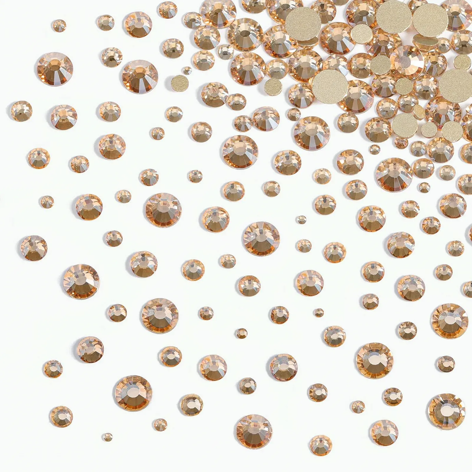 Набор страз Beadsland Смешанный, 8 размеров, Плоские самоцветы, Круглые хрустальные стразы для рукоделия с пинцетом и ручкой (Золотое шампанское), фото №5