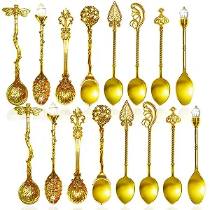 Набор из 16 винтажных резных кофейных ложек, ретро хрустальные чайные ложки из цинкового сплава, десертные ложки, декоративные королевские ложки для сахара, мороженого, торта, супа, эспрессо, для кухни, бара, офиса - Фото 1