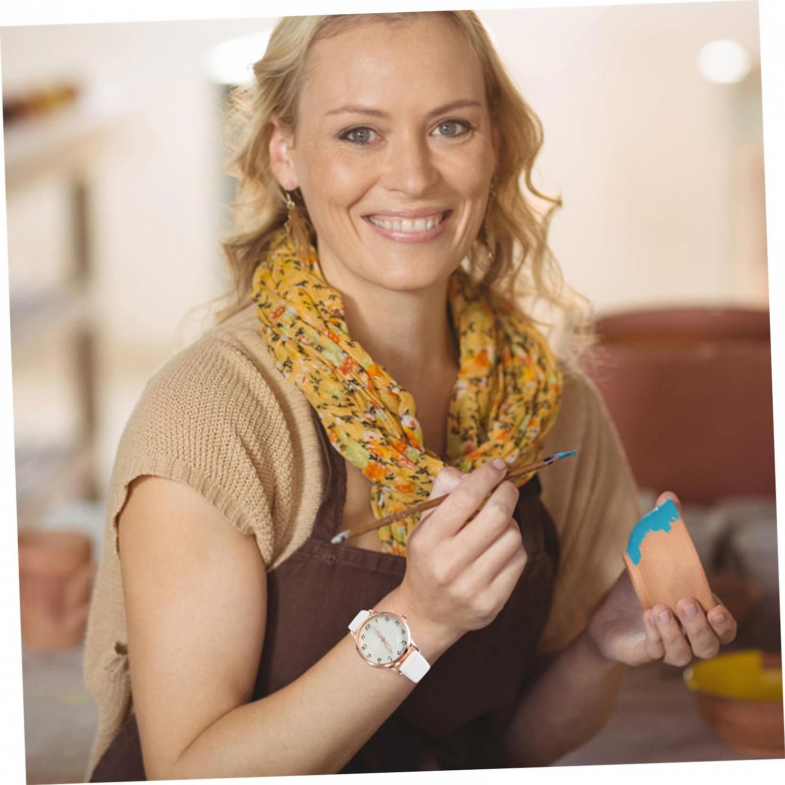 Женские Часы WRITWAA Золотые с Белым Ремешком из Искусственной Кожи PU, фото №7