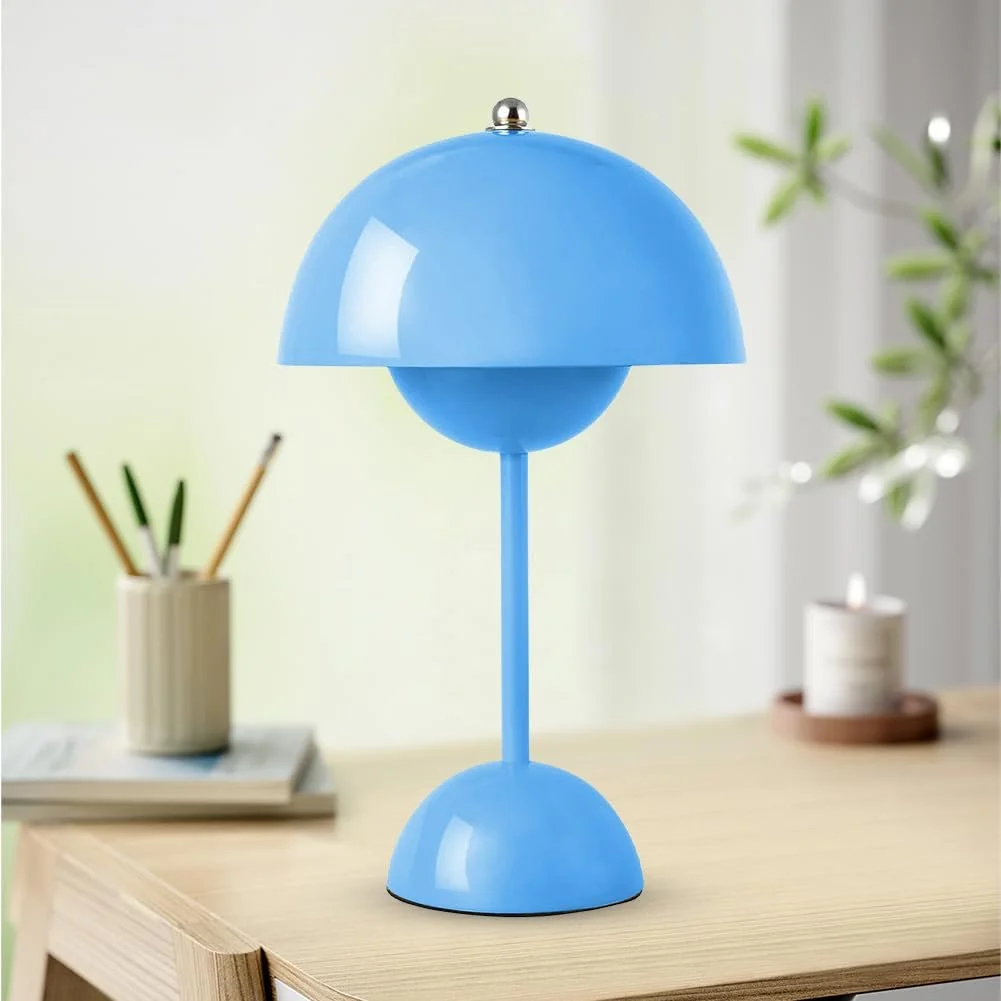 Настільна лампа акумуляторна бездротова у формі гриба сенсорна димована 3000 K - 6000 K IP54 Синя, фото №7