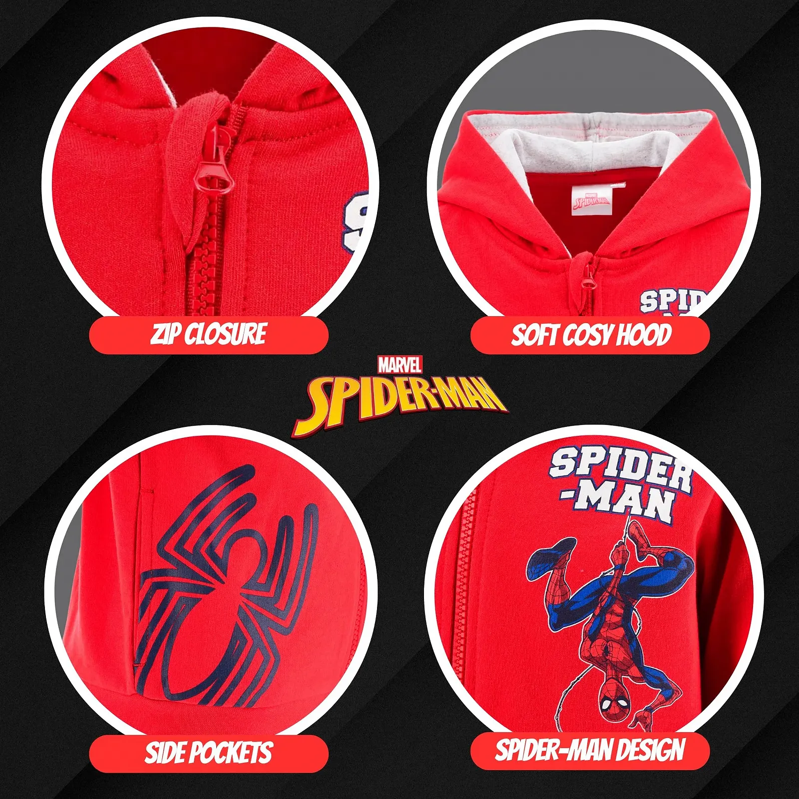 Толстовка з капюшоном для хлопчиків Marvel Spiderman на блискавці, фото №5