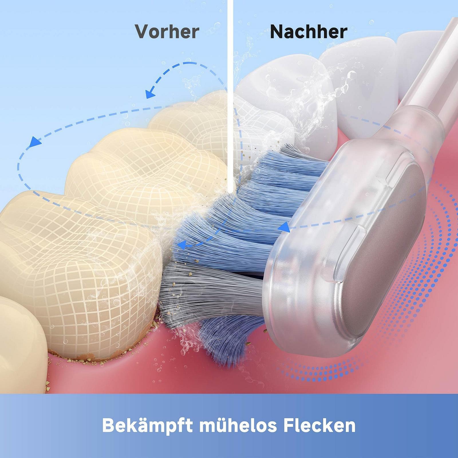 Зубная щетка электрическая MOVA Fresh Pro 3DClean™ для взрослых, звуковая, 2 насадки, дорожный чехол, сменная насадка 3-в-1 с держателем, работа от аккумулятора 30 дней, черная, фото №8