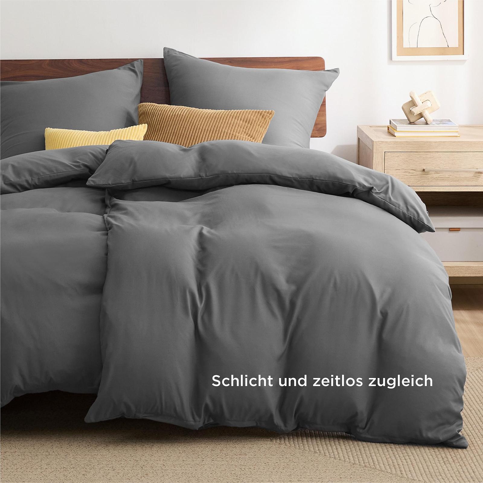 Постільна білизна Bedsure 135 x 200 см, 4 предмети, антрацит, 2 підковдри 135 x 200 см і 2 наволочки 80 x 80 см, комплекти постільної білизни, мікрофібра з поліестеру на блискавці, фото №2