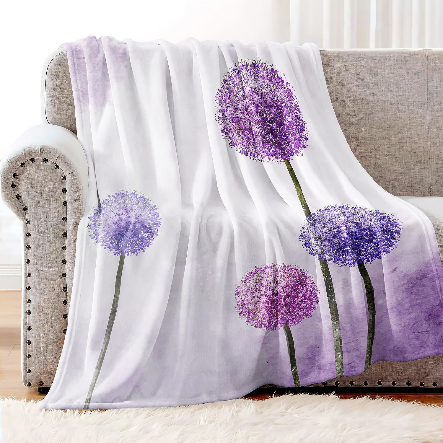 Одеяло YISUMEI Мягкое фланелевое одеяло из мягкого флиса 150 x 200 см Одуванчик Фиолетовый, фото №3