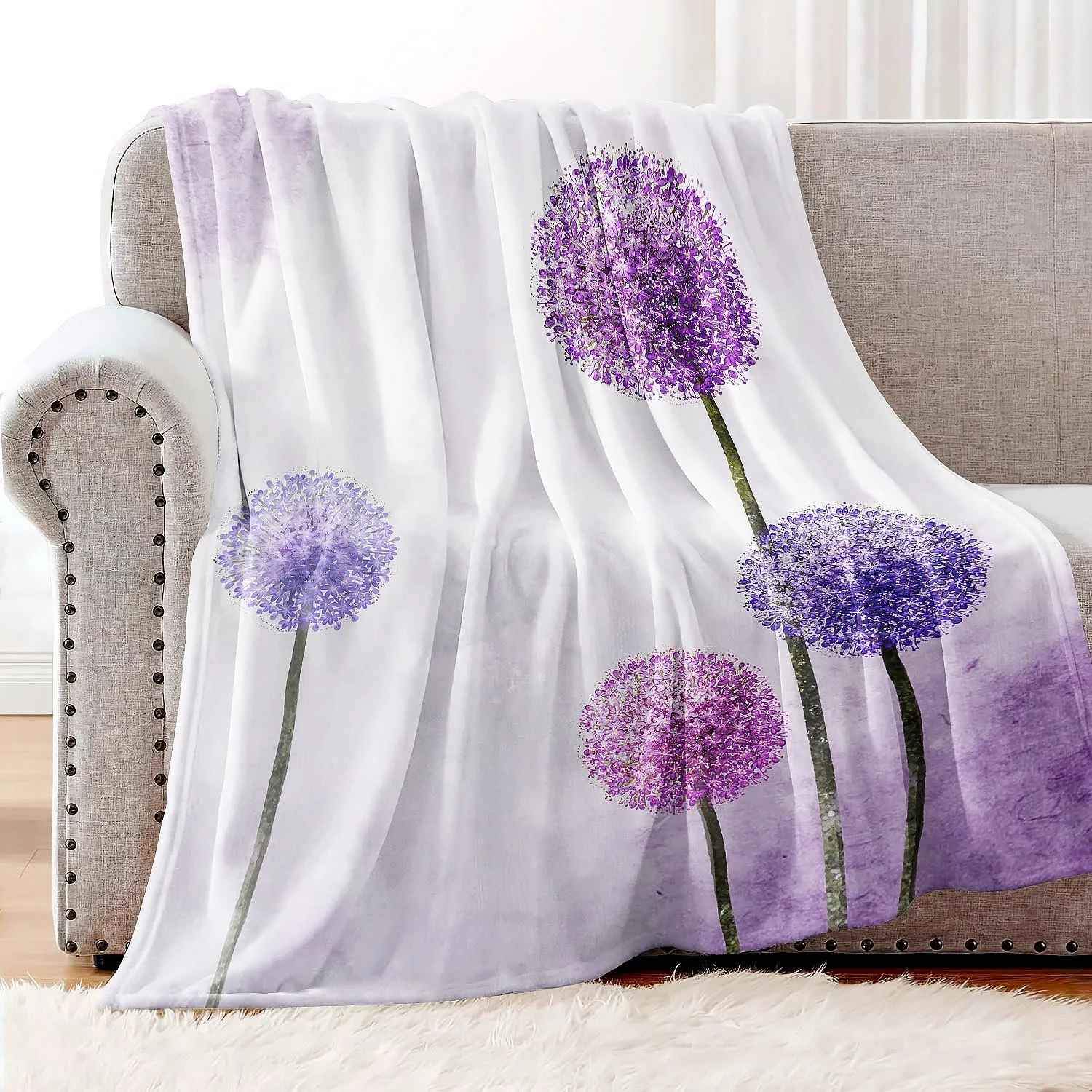 Покривало YISUMEI М'яка фланелева Покривало з м'якого флісу 150 x 200 см Кульбаба Фіолетова, фото №3