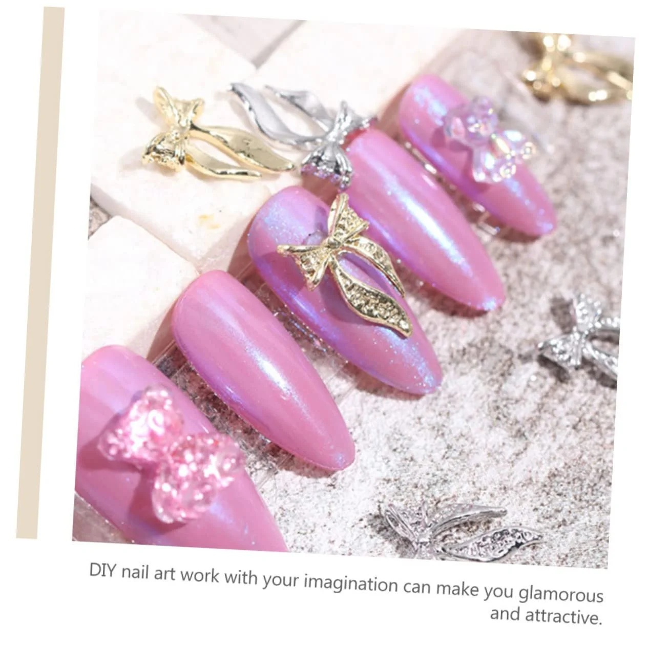 Наклейки для ногтей Healeved Бантик, 3 набора, золотистый, 100 шт x 3, фото №7