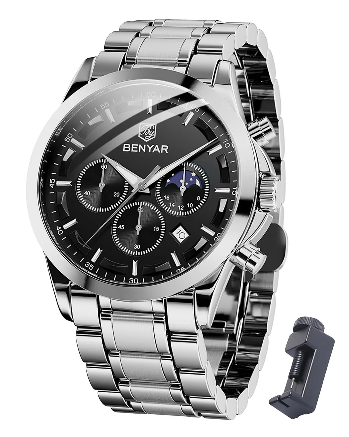 Чоловічий годинник Benyar Хронограф Водонепроникний Шкіряний Ремінець / Нержавіюча Сталь, фото №1