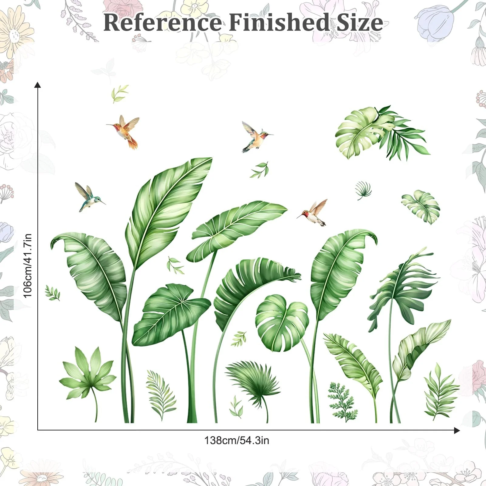 Наклейка на стіну Palm Leaves Boho Large Green Tropical, фото №5 Наклейка на стіну Palm Leaves Boho Large Green Tropical, фото №5