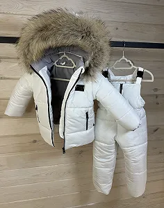 Зимовий комбінезон дитячий 86-134 р: куртка з натуральним хутром та штани білий synthetic.ua - Фото 1
