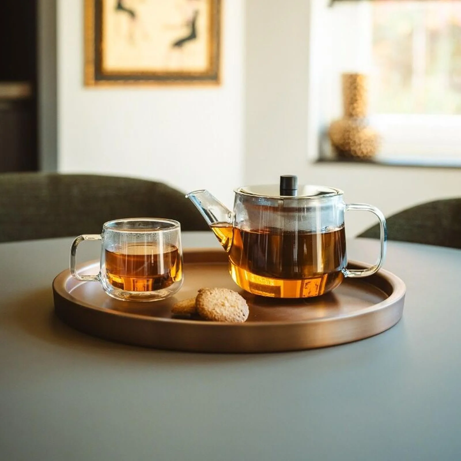 Чайник-заварник Скляний Bredemeijer 1.1 літра з фільтром з нержавіючої сталі та чорною дерев'яною підставкою, фото №6