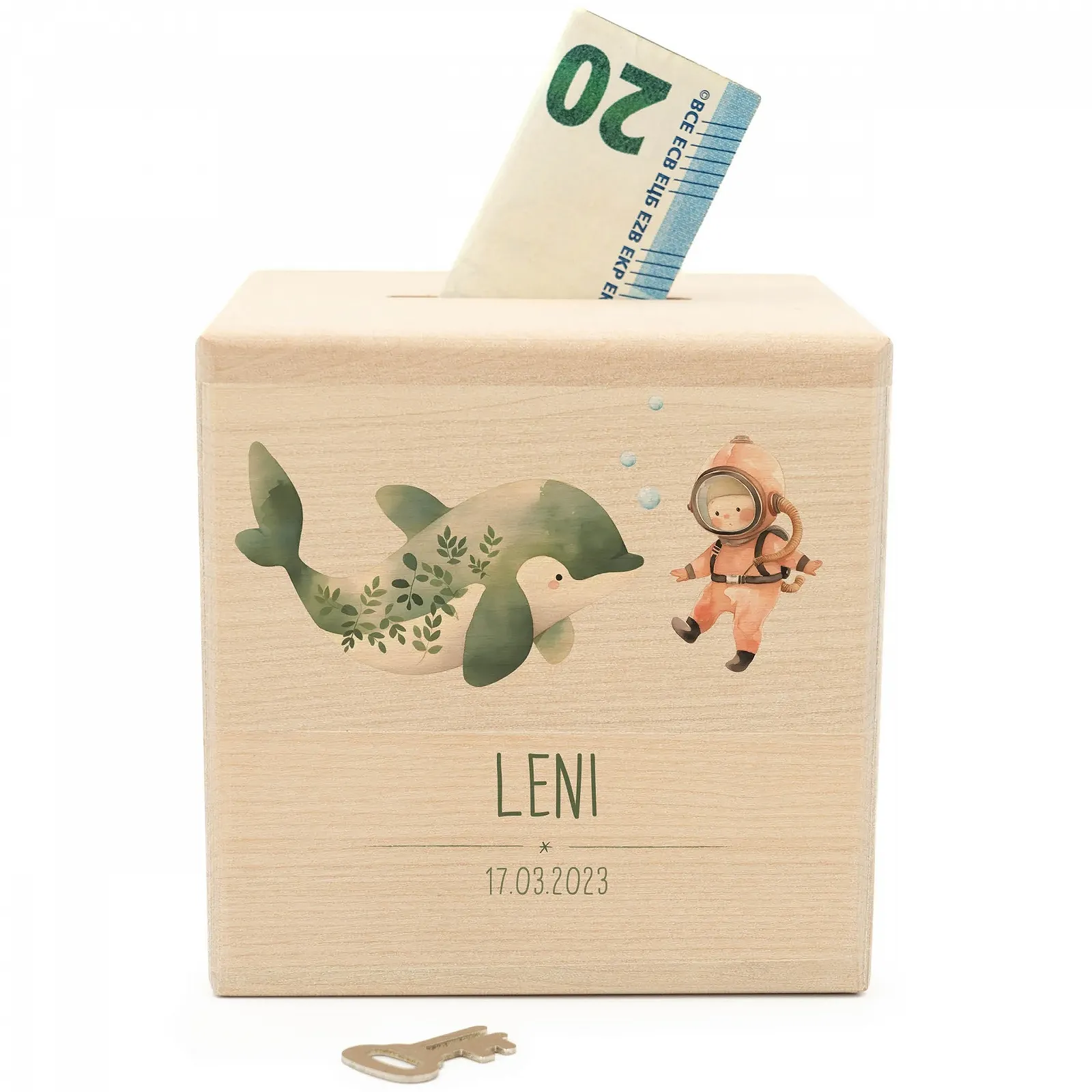 Скарбничка Geschenkfreude Дерев'яна куб Дельфін, фото №1