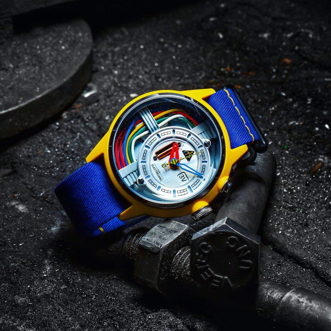 Мужские часы The ElectricianZ CableZ 45 мм Quartz Nylon Electric светло-голубой светло-жёлтый лента, фото №6