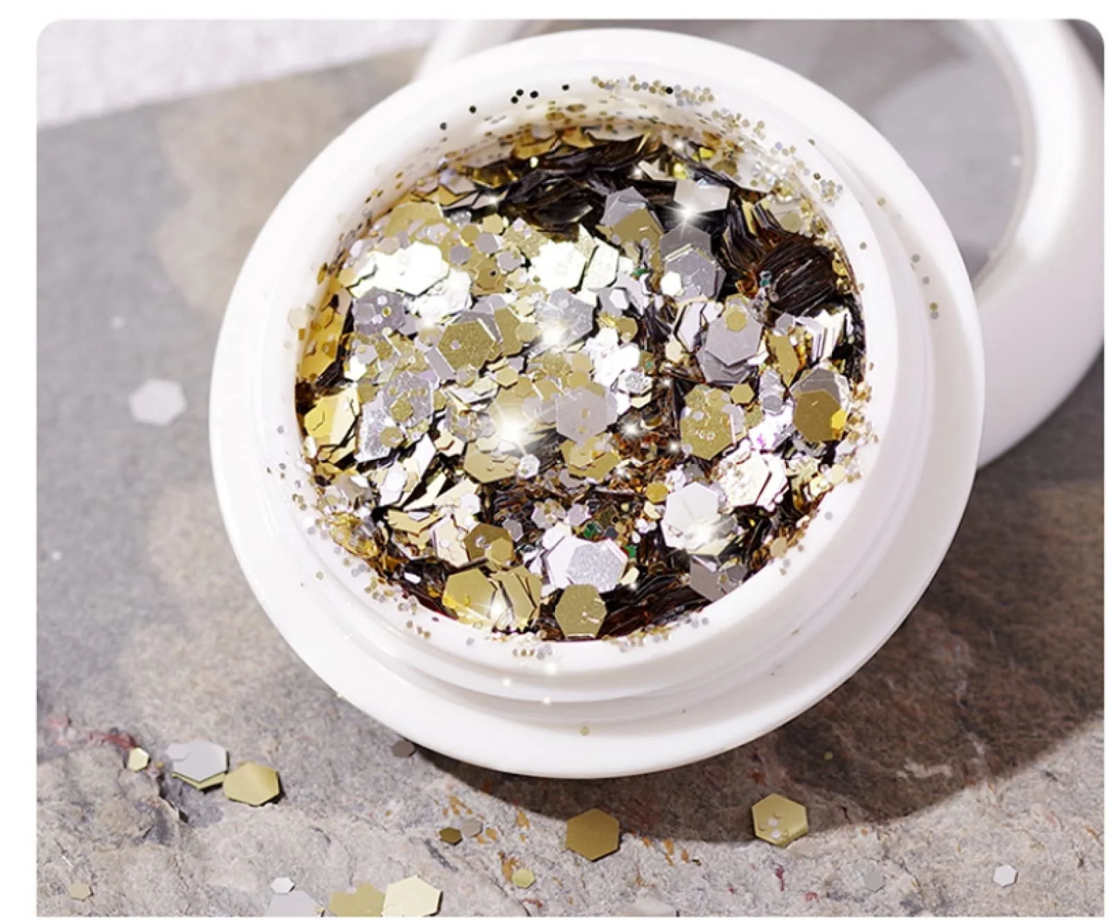 Золоті блискітки, нерівні, змішані, шампань, мерехтливе срібло, фото №3
