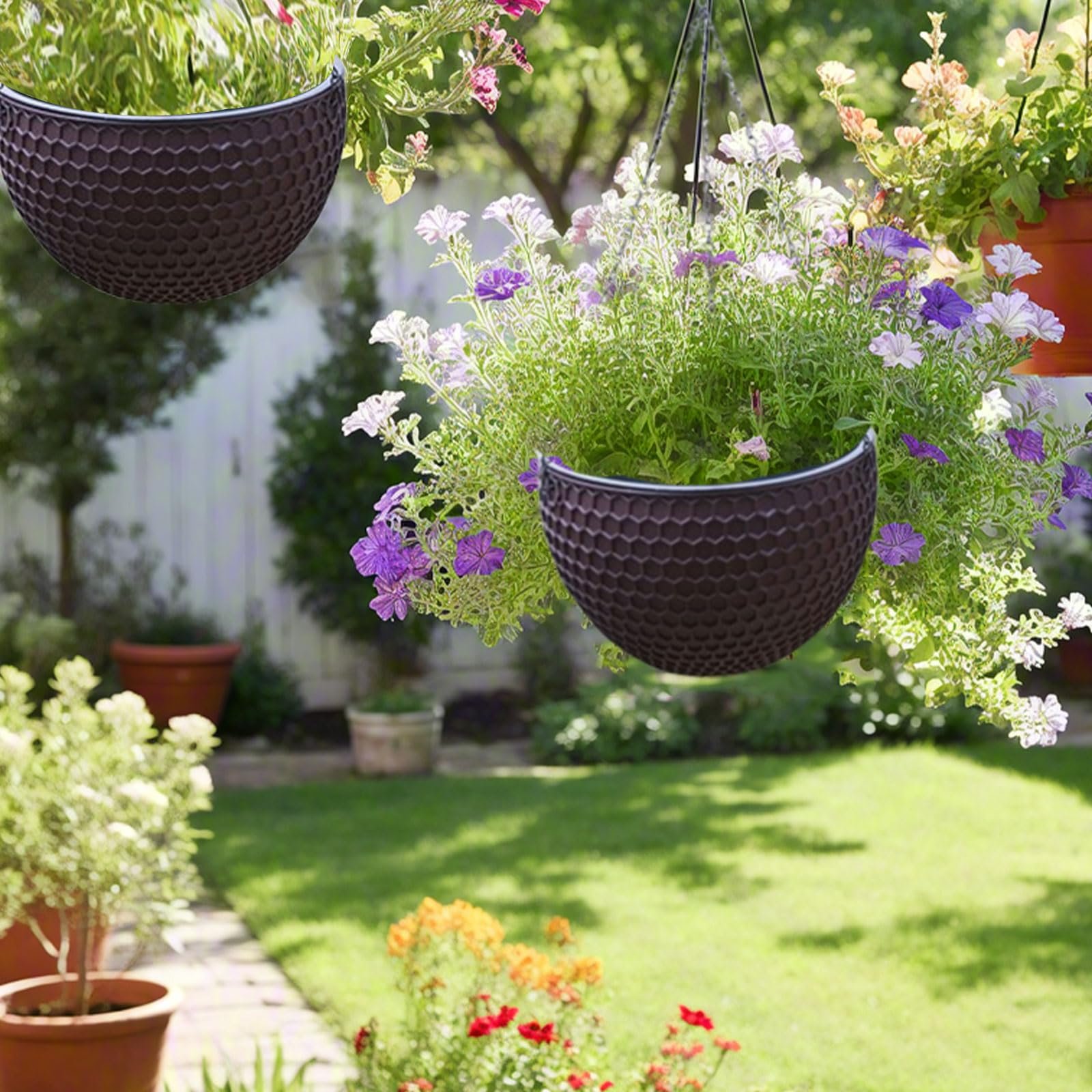 Підвісні горщики для квітів Набір 2 шт. Пластик Коричневий з дренажем, фото №8