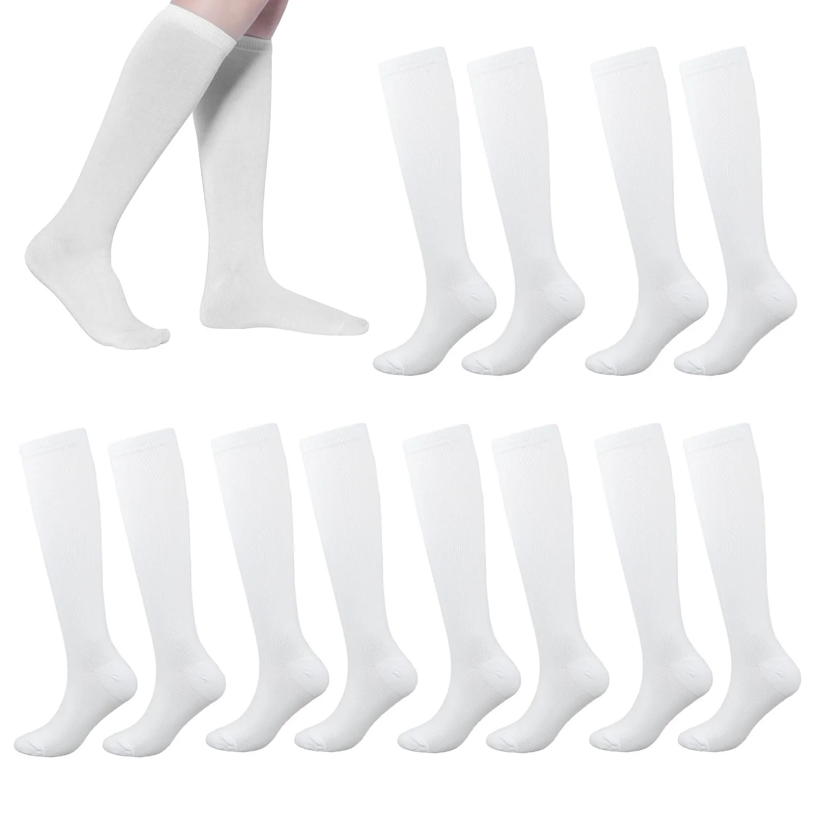 Жіночі шкарпетки до коліна Білі, 6 пар, бавовна, висота 35 см, фото №1