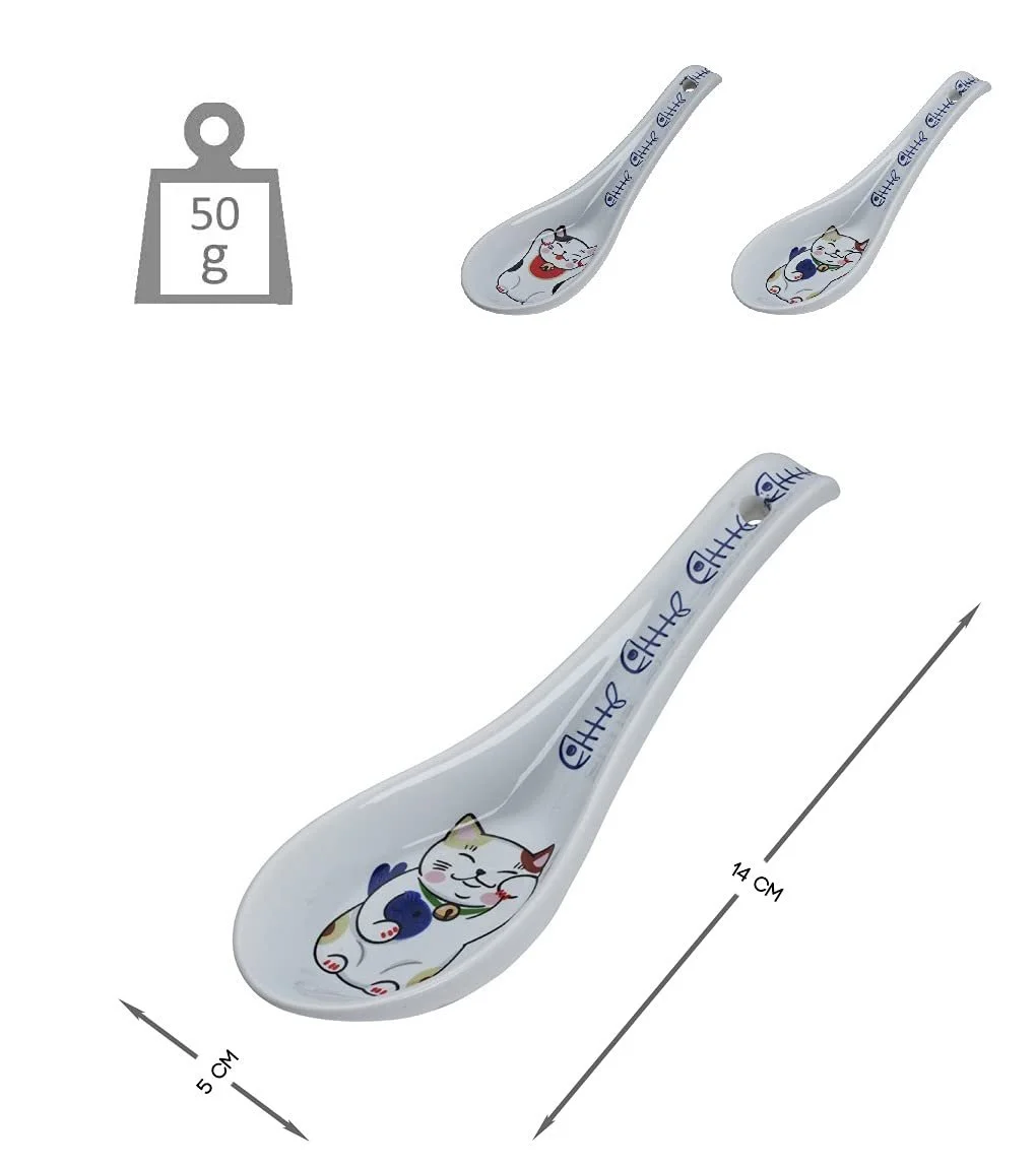 Ложка для супу Lucky Cat Набір Червоний Синій 2 шт Азіатська порцеляна, фото №2