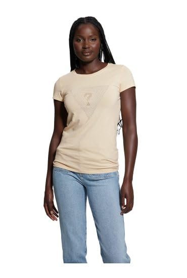 Жіноча футболка GUESS - Triangle Maze R3 Tee - Бежевий - S, фото №4