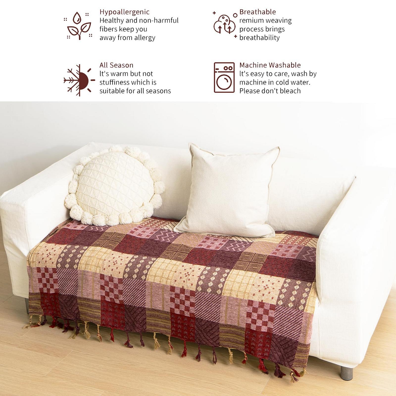 Покривало VANJOROY Велике клаптикове покривало з китицями для 2 3-місного дивана, фото №4 Покривало VANJOROY Велике клаптикове покривало з китицями для 2 3-місного дивана, фото №4