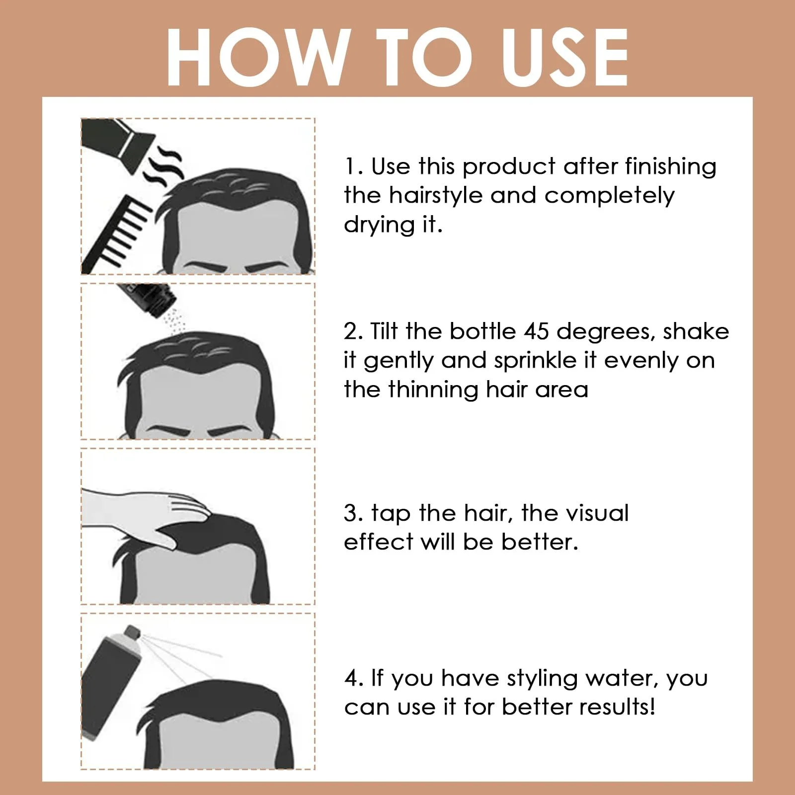 Волокна для волос 27.5 г для покрытия редких и лысых участков, премиальные рассыпанные волосы для утолщения волос, для мужчин и женщин, темно-коричневый, фото №5