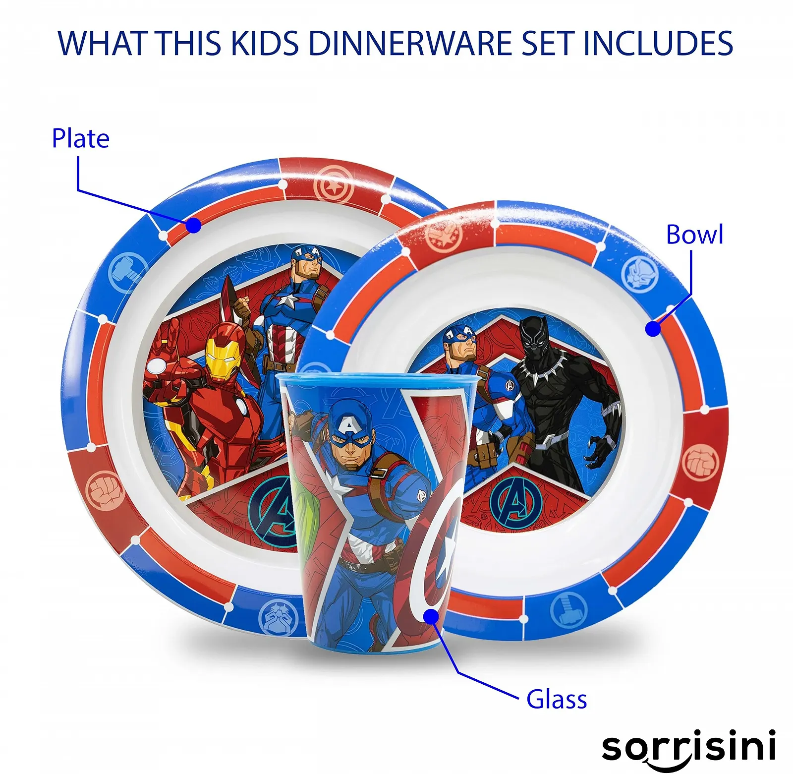 Детский набор посуды Avengers Sorrisini с тарелкой, миской для каши и чашкой, Халк, фото №10 Детский набор посуды Avengers Sorrisini с тарелкой, миской для каши и чашкой, Халк, фото №10