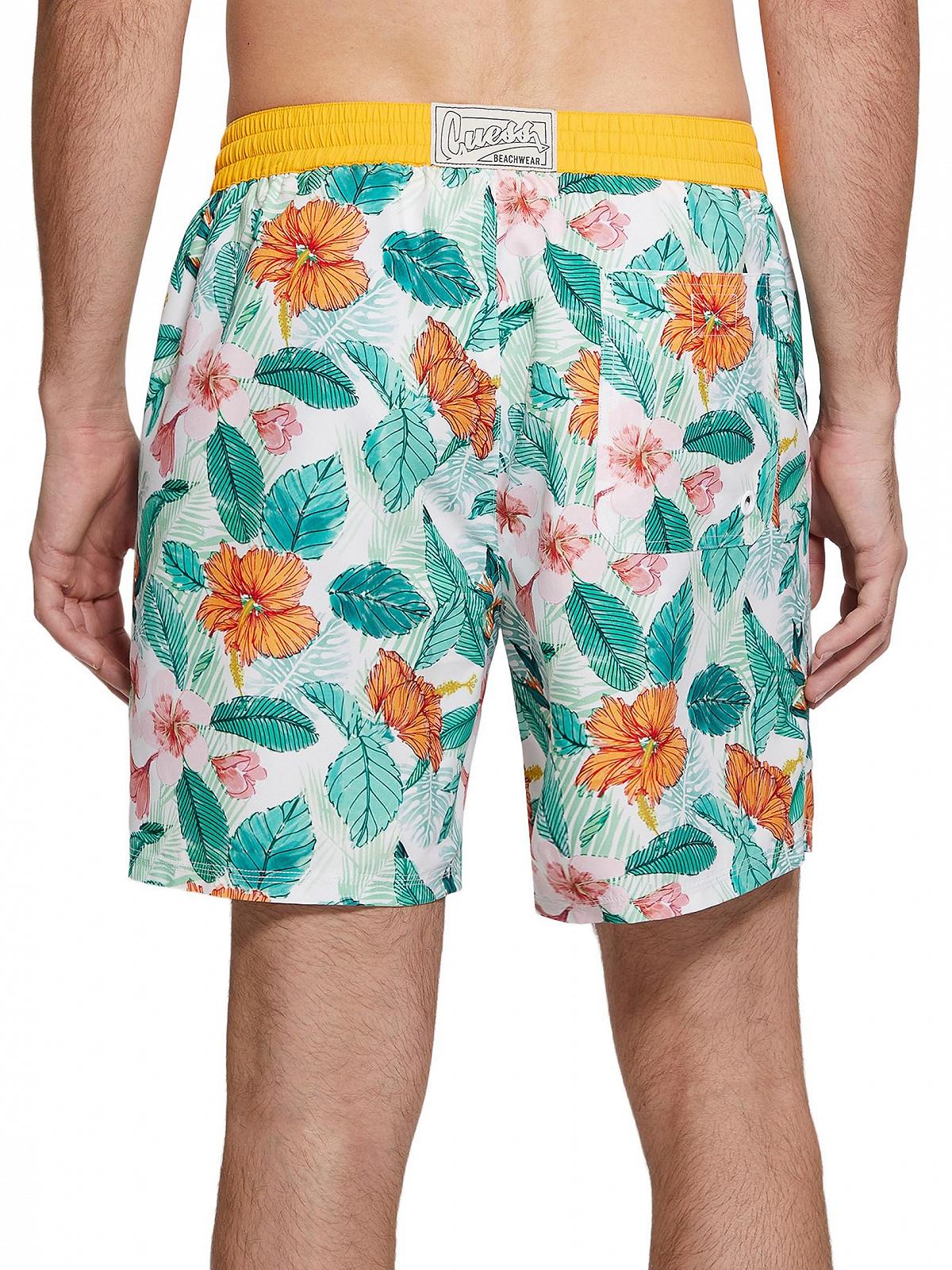 Плавки GUESS Eco Medium Vintage Swimtrunk, зеленые и розовые листья, M, фото №4