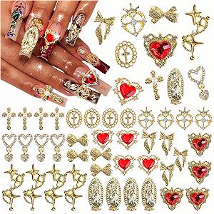 Золоті, 40 шт, Мікс Стилів Перли Сплав Хрест Метелик Бант Прикраса для нігтів - Фото 1