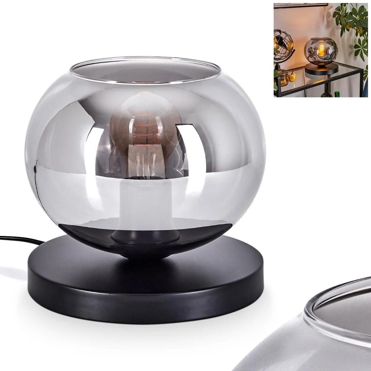 Настільна лампа Apedo Metal/Glass Modern Retro/Vintage 20 см E27 Чорний/Димчастий, фото №1