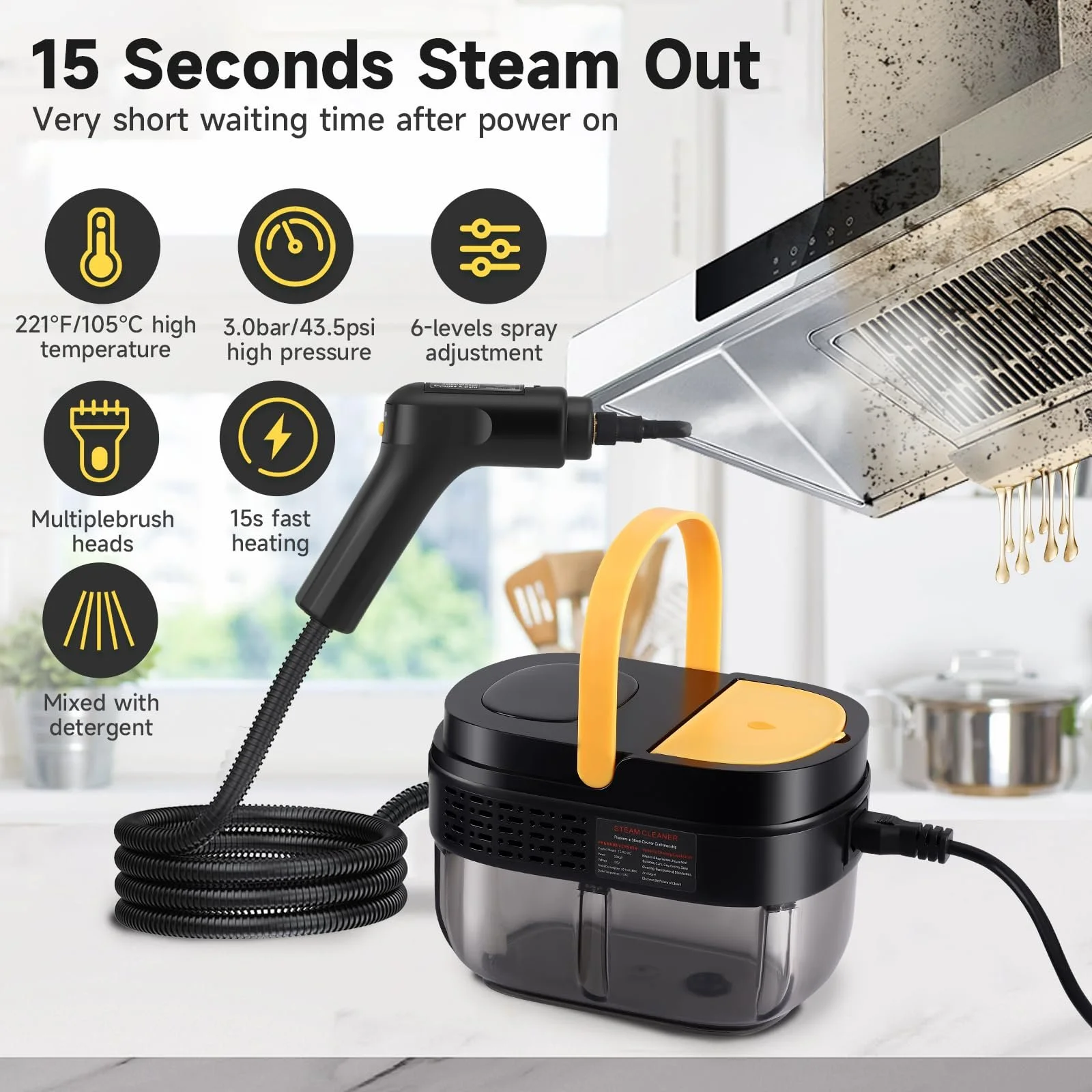 Ручний пароочисник 2500W 1100 мл з цифровим дисплеєм, фото №8