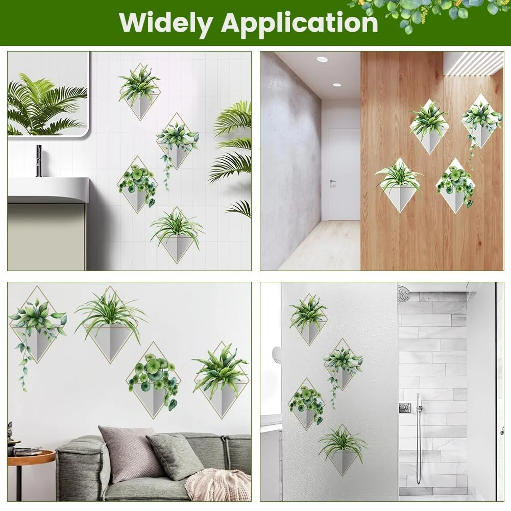 Наклейка на стіну Рослини 4 штуки Реалістичні зелені Самоклеючі Водонепроникні, фото №7