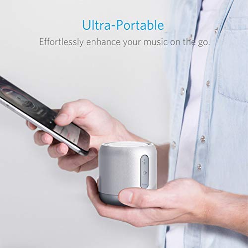 Колонка Anker SoundCore Mini Bluetooth, компактная колонка с 15 часами воспроизведения, 20 метров дальность Bluetooth, FM-радио и интенсивный бас серебристый (восстановленный), фото №3