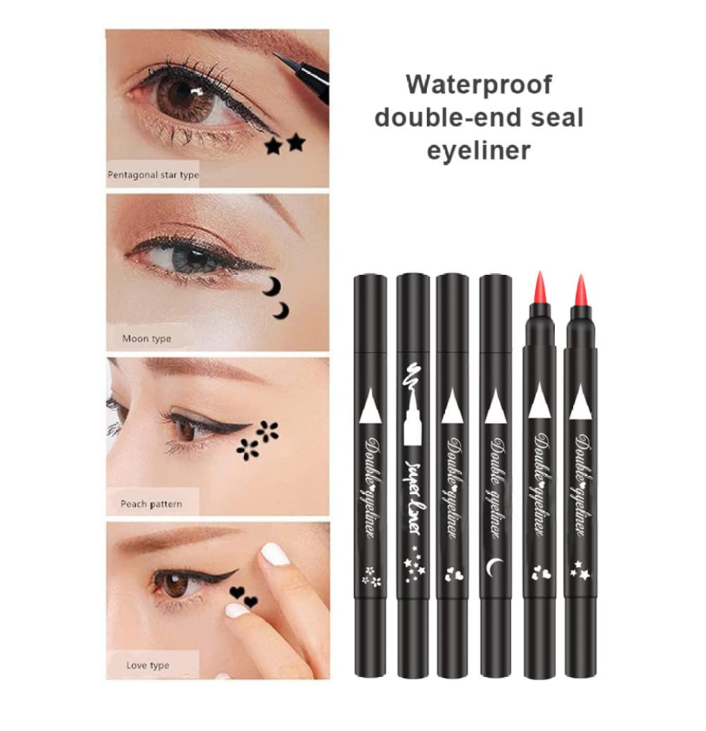 Підводка для очей 2 в 1 з подвійною головкою тканинна водостійка рідка косметичний інструмент чорний серце, фото №4