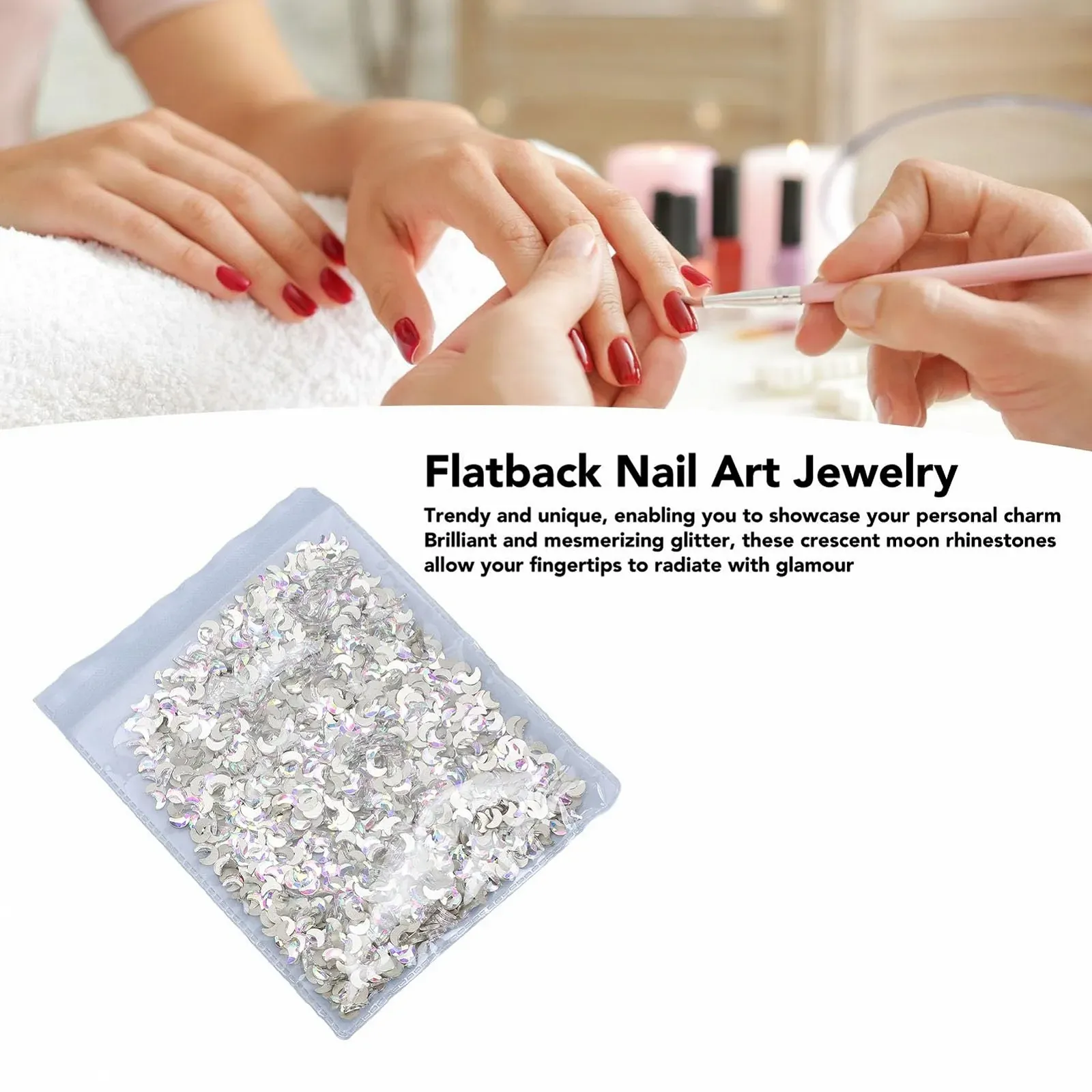 Набор Бриллиантов для Ногтей Moon Glitter, Форма Полумесяца с Плоской Задней Стенкой, фото №5