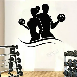 Наклейка на стіну Sports Man Woman Fitness Dumbbells Decor Gym Vinyl 75 x 81 см - Фото 1