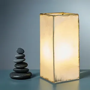 Настільна лампа Marrakesch Orient & Mediterran Interior Janka східна шкіряна квадратна 30 см Бежевий натуральний - Фото 1