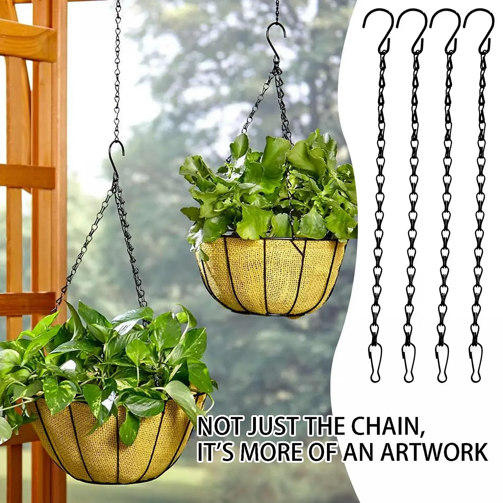 Набір підвісних ланцюгів для квіткових кошиків 4 шт. Метал 50 см Чорний, фото №5