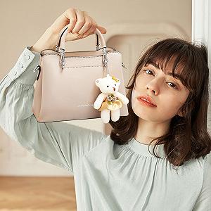 Сумка з верхньою ручкою NICOLE & DORIS Маленька жіноча сумка Модна сумка через плече з PU шкіри з підвіскою у вигляді ведмедика, хакі synthetic.ua - Фото 1