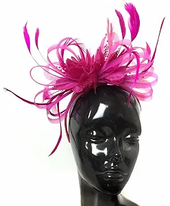 Обруч-федора для волосся з пір'ям кольору фуксії та рожевого synthetic.ua - Фото 1
