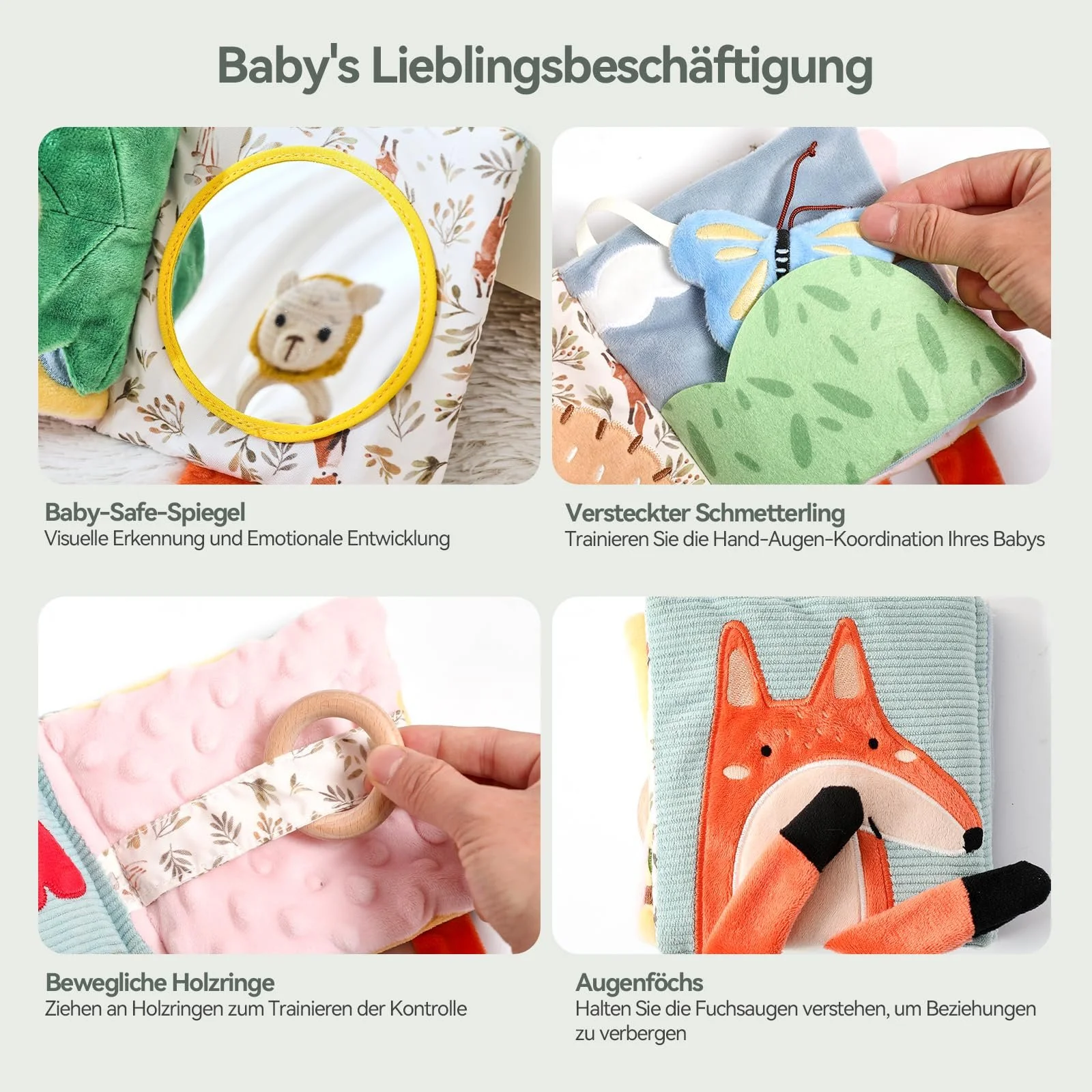 Тканинна книжка-прорізувач Baby Book з дзеркалом, іграшка для малюків Слони, фото №3