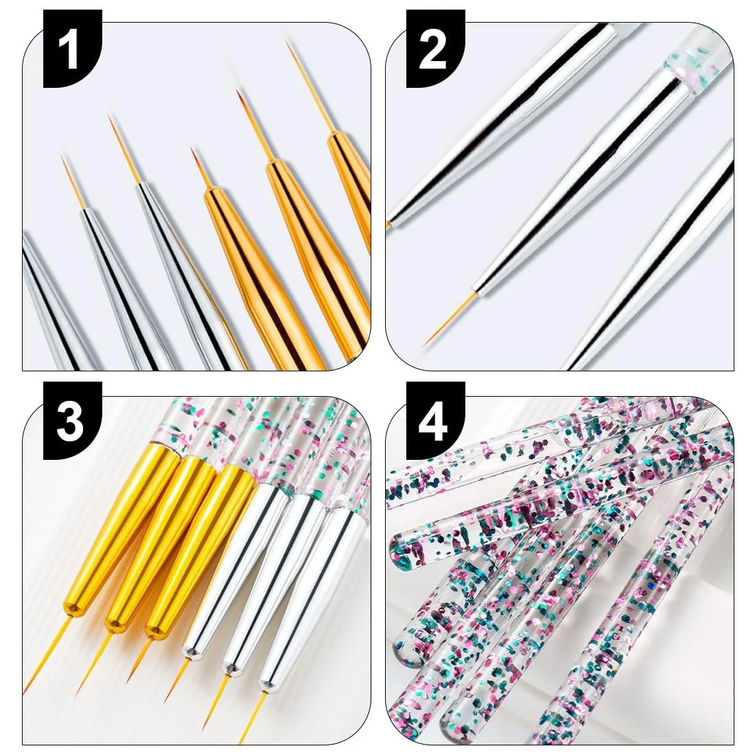 Пензлі для підводки очей Fine Point 12 шт. (Золото, Срібло), фото №4