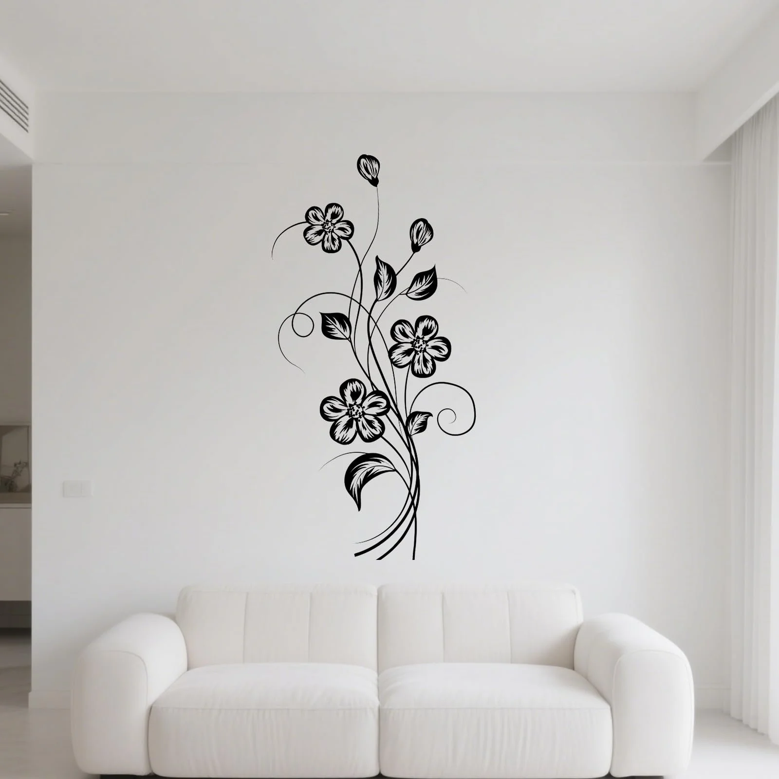 Наклейки на стену Черные цветы и виноградные листья 2 шт. 29 x 60 см Черный, фото №6