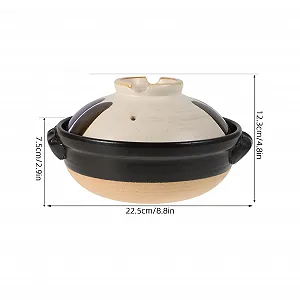 Кастрюля японский дизайн керамическая с крышкой двойные ручки термостойкая для открытого огня synthetic.ua - Фото 1