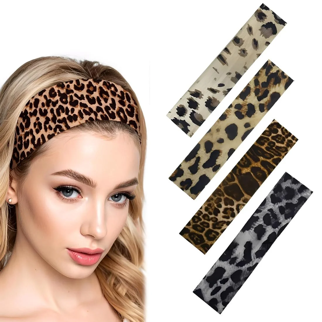 Набір з 4 жіночих пов'язок на голову в стилі бохо з леопардовим принтом, фото №1 Набір з 4 жіночих пов'язок на голову в стилі бохо з леопардовим принтом, фото №1