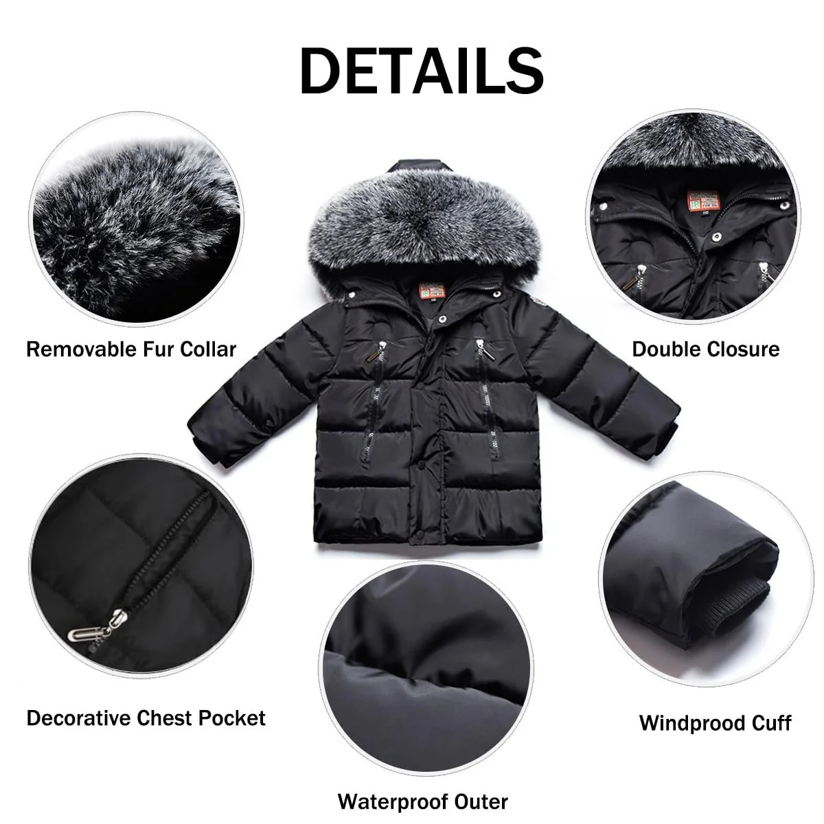 Пуховики Acuryx для мальчиков и девочек с меховым воротником, теплая зимняя куртка, защита от холода, водоотталкивающее утолщенное пуховое пальто для детей 1-7 лет, фото №4