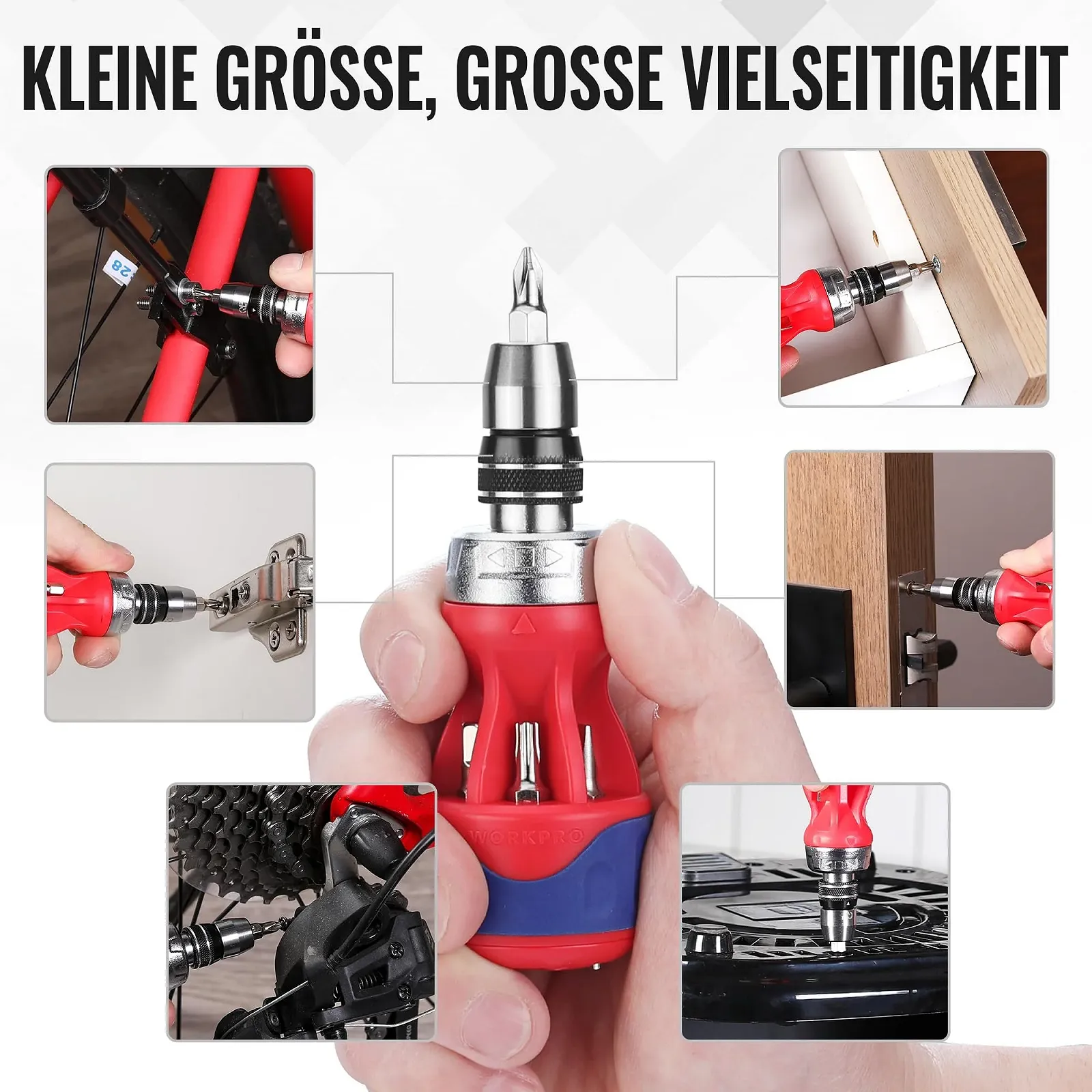 Міні-викрутка реверсивна WORKPRO 12-в-1 магнітна зі сталлю S2, фото №8