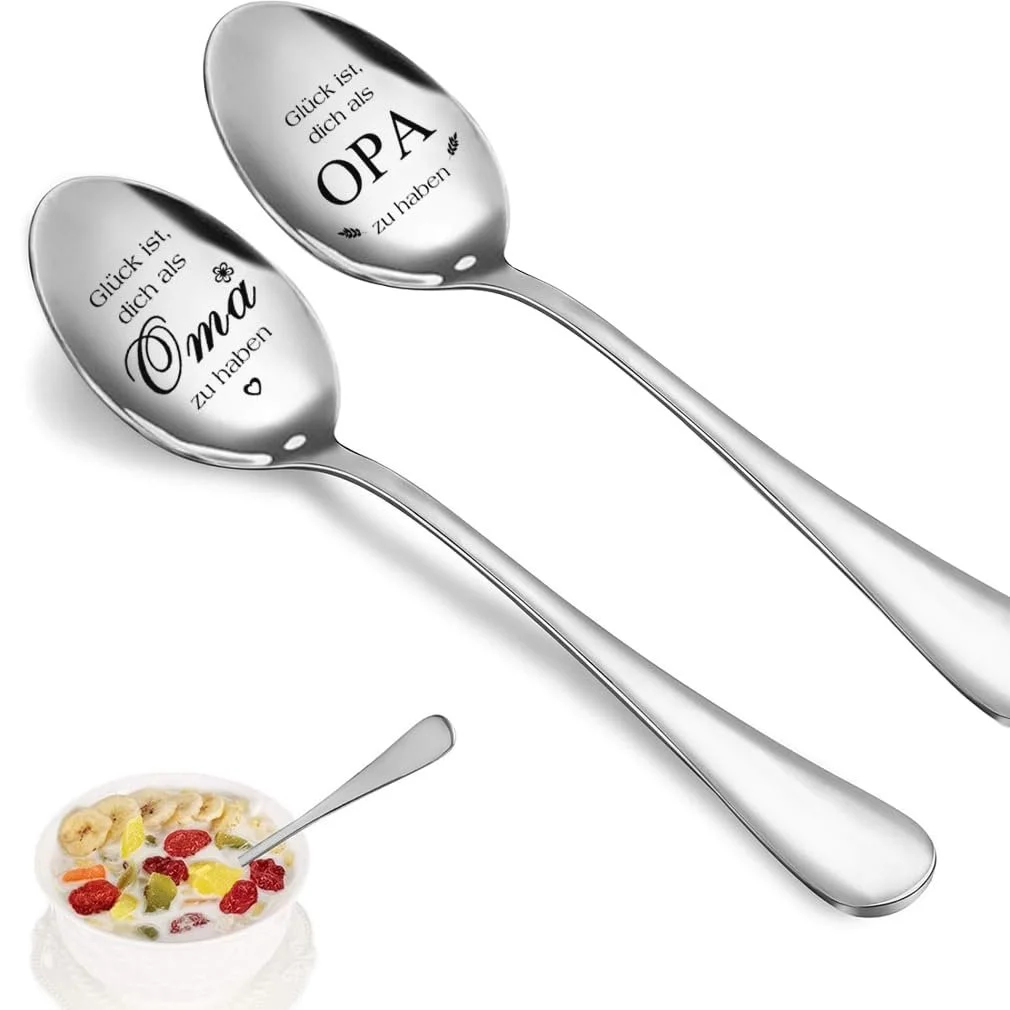 Ложка з нержавіючої сталі з гравіюванням. Подарунок для дідуся, бабусі, фото №4